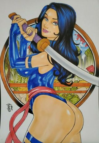 Psylocke " Sexy Ass " By Elberty 9x12 Pinup Comic Art Benes