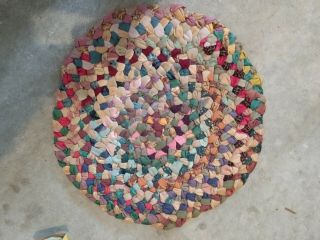 Antique Braided Round Chair Table Mat Rug Thick Braiding And Old Primitive