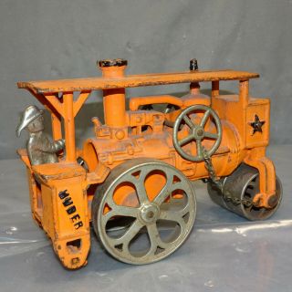 Vintage Huber Cast Iron Steam Roller Toy W/ Operator