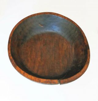 Old Large Primitive Hand - Made Wooden Rustic Dough Bowl