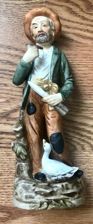 Vintage Homco Porcelain Old Man Farmer Figurine With Duck Goose Pipe Hat