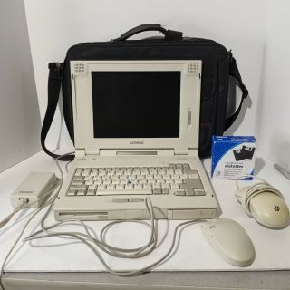 Vintage Compaq Lte 5000 Laptop Computer,  Powercord,  Bag,  9 Diskettes