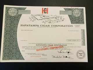 Havatampa Cigar Corporation Specimen Stock Certificate Type 1 Green,  100 Shares