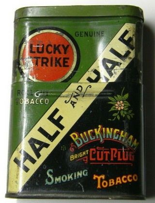 Vintage Lucky Strike Half And Half Buckingham Old Green Tobacco Tin Can 4 1/4 "