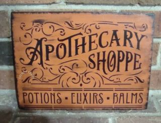 Primitive Style “halloween Wood Sign “apothecary Shoppe” Hp Bittersweet Orange