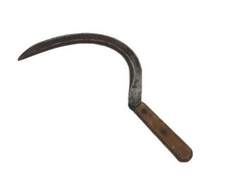 Vtg Antique Rustic Farm Hand Tool Sythe Sickle Scythe Wood Handle Primitive