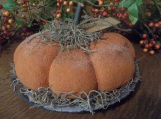 Primitive Handmade " Pumpkin Pie " In Vintage Granite Ware Pie Tin - Fall/harvest