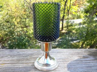 FAROY Diamond Cut Green Glass PEG Votive Cup Candle Holder PAT NO 204556 U.  S.  A. 2