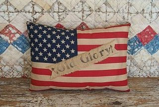 Primitive American Flag Pillow " Old Glory " Rustic Throw Farmhouse Decor Handmade