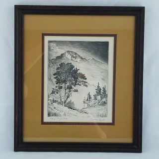 Vtg Colorado Lyman Byxbe Etching Pencil Signed " Top Of Long 