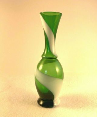 Vintage Green And White Slag Glass Ribbon Vase - 6 Inch