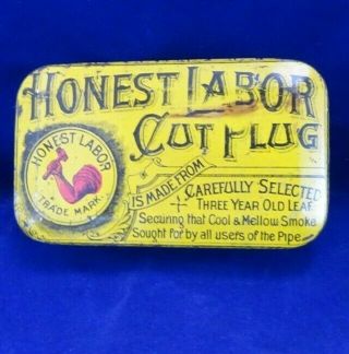 Vintage Honest Labor Cut Plug Tobacco Tin 2 1/2 Oz Size 10 Cent Box Richmond Va
