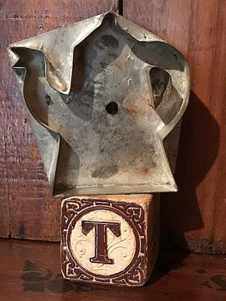 Antique Primitive Folky Handled Tea Teapot Cookie Cutter & Wood Toy Block AAFA 2