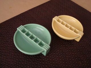 Pair (2) Vintage Snuf - A - Rette Safety Ashtrays Green & Yellow Ex Cond