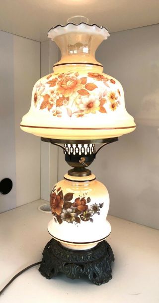 Vintage Hurricane Electric Light Double Lamp Gone With The Wind Floral 22 "