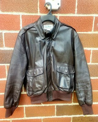 Usa Made Ll Bean Bomber A2 G1 Leather Jacket Medium 40 Brown Goatskin Vintage