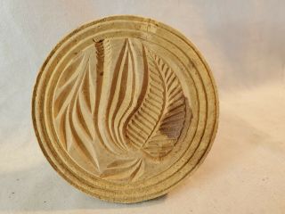 Antique Wood Butter Mold Print Stamp With Carved Waving Fronds Of Wheat No Res
