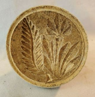 Antique Wood Butter Mold Print Stamp With Carved Flower & Wheat