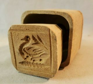 Antique Wood Butter Mold Print Stamp With Carved Swan Or Duck