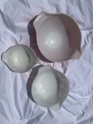 3 Vintage Pyrex Pink Gooseberry 444,  443,  442 Cinderella Mixing Nesting Bowls