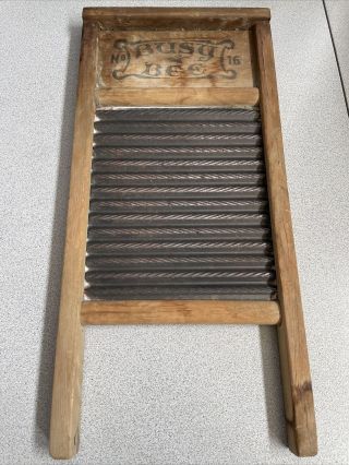 Antique Busy Bee No.  16 Wood/metal Laundry Washboard