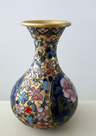 Vintage Cloisonne Enamel On Brass Flower Vase