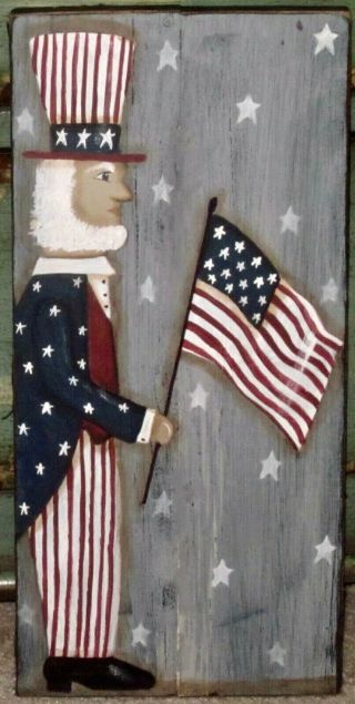 Primitive Hp Folk Art Prim Uncle Sam Americana Reclaimed Wood