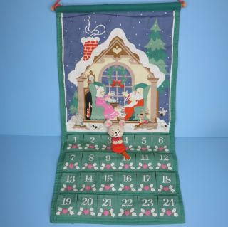 Avon Christmas Countdown Fabric Advent Calendar Complete W/ Mouse Vintage 1987
