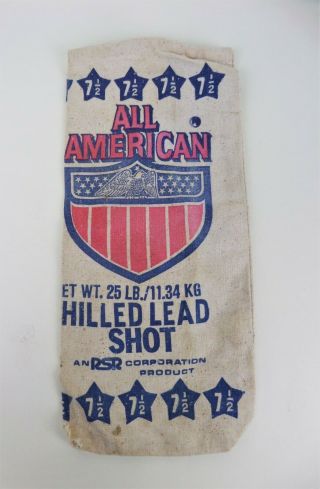 Vintage All American Chilled Lead Shot Canvas Primitive Bag Sack 12 " X 6 " Burlap