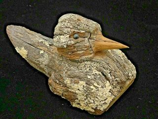 Primitive Rustic Bird Hand Carved from Burl with Bark & Moss 3