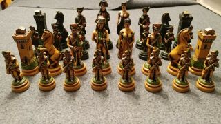 Vintage Napoleon Hand - Carved,  Hand - Painted Chess Set (lucca,  Made In Italy)