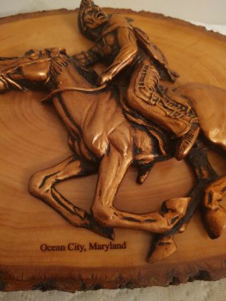 Vintage Ocean City MD Souvenir Copper Indian Warrior Figure on Wood Plaque 17 