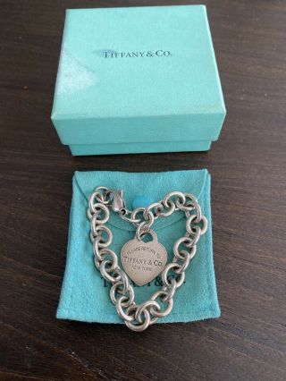 Vintage Return To Tiffany & Co.  Heart Tag Bracelet Charm 925 Sterling Silver