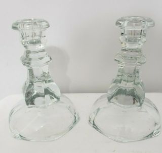 Vintage Set Of 2 Unbranded 5 1/2 " Tall Clear Glass Candle Holders