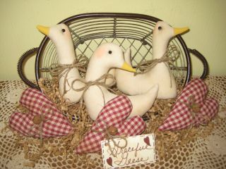 Country Home Decor 3 Geese 3 Burgundy Check Hearts Bowl Fillers Farmhouse