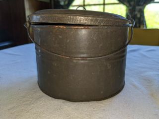 Vintage Lidded Tin Berry Bucket Lunch Pail With Bale Handle