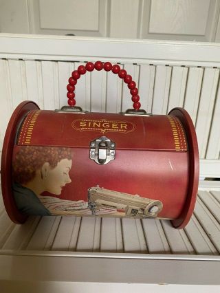 Vintage Retro Style Singer Sewing Machine Tin Purse - Beaded Handle