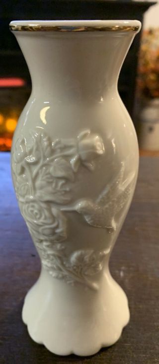 Lenox Hummingbird Bud Vase,  Handcrafted,  Gilded Rim With Roses