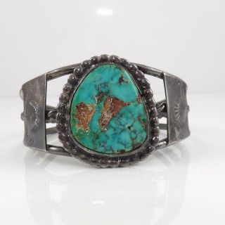 Vtg Antique Native American Sterling Silver Blue Turquoise Cuff Bracelet Lha5