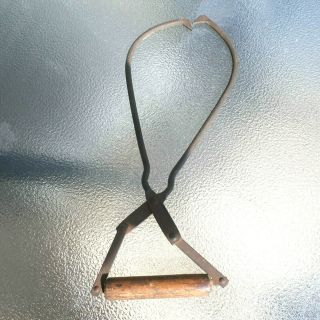 Antique Ice Tongs Or Ice Hook With Wooden Handle - L@@k