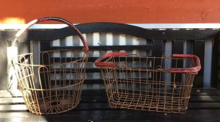 Vintage Metal Wire Farm Baskets With Handles Set