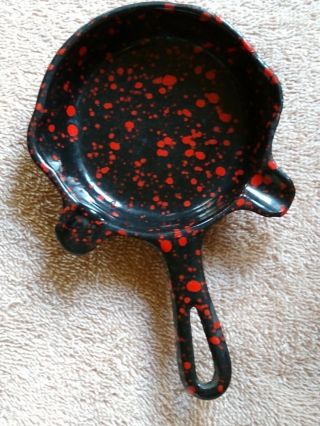 Griswold Cast Iron Red And Black Speckled Enameled Ashtray