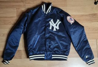 Vintage Mlb York Yankees Starter Satin Bomber Jacket Men Medium Baseball