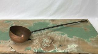 Antique Vtg Hand Wrought Iron & Copper Ladle Spoon Farmhouse Kitchen Decor Large