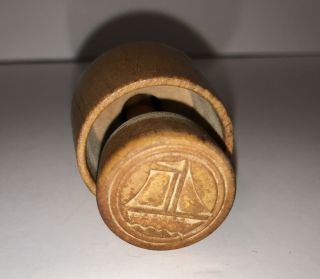 Vintage Handmade Small Wood Butter Mold (Sailboat) Stamp Press 3