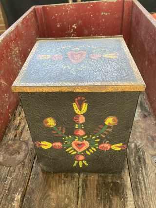 Vintage Tole Painted Galvanized Metal Cooler Milk Box Rustic Farm 12 X 9