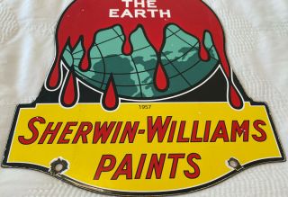 VINTAGE SHERWIN WILLIAMS PORCELAIN SIGN COVER THE EARTH GAS OIL WET PAINT GRACO 2
