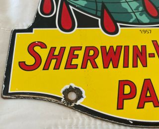 VINTAGE SHERWIN WILLIAMS PORCELAIN SIGN COVER THE EARTH GAS OIL WET PAINT GRACO 3