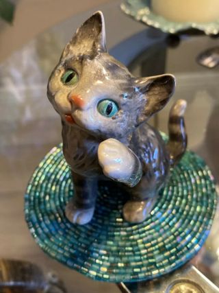 Vintage Goebel Porcelain Grey Tabby Cat Kitten Figurine W.  Germany 4.  25”x3.  25”