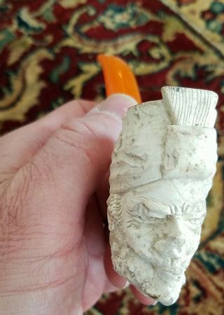Vintage Hand Carved Turkish Meerschaum Pipe Sultan Head Rough